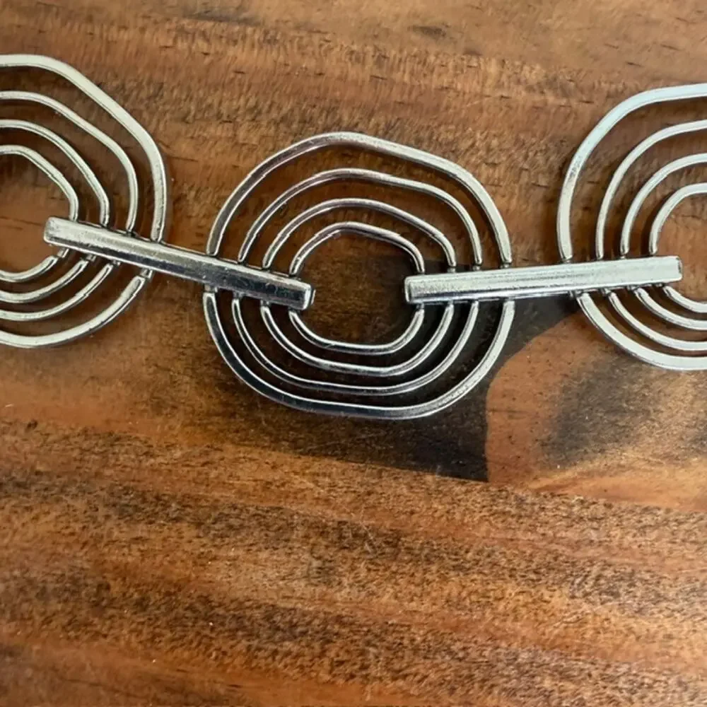 Chicos Chain Belt Silver Tone Nested Circles Link Y2K Statement Boho Hippie